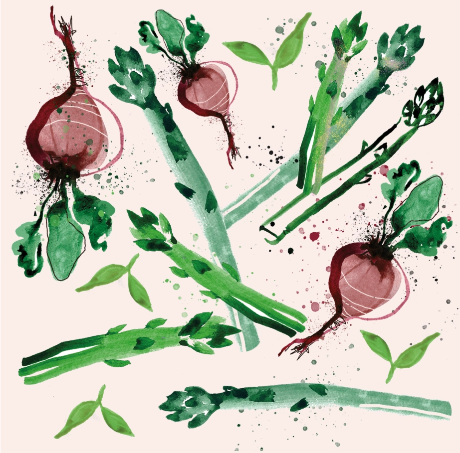 Bild på en ljus bakgrund med grönsaker på