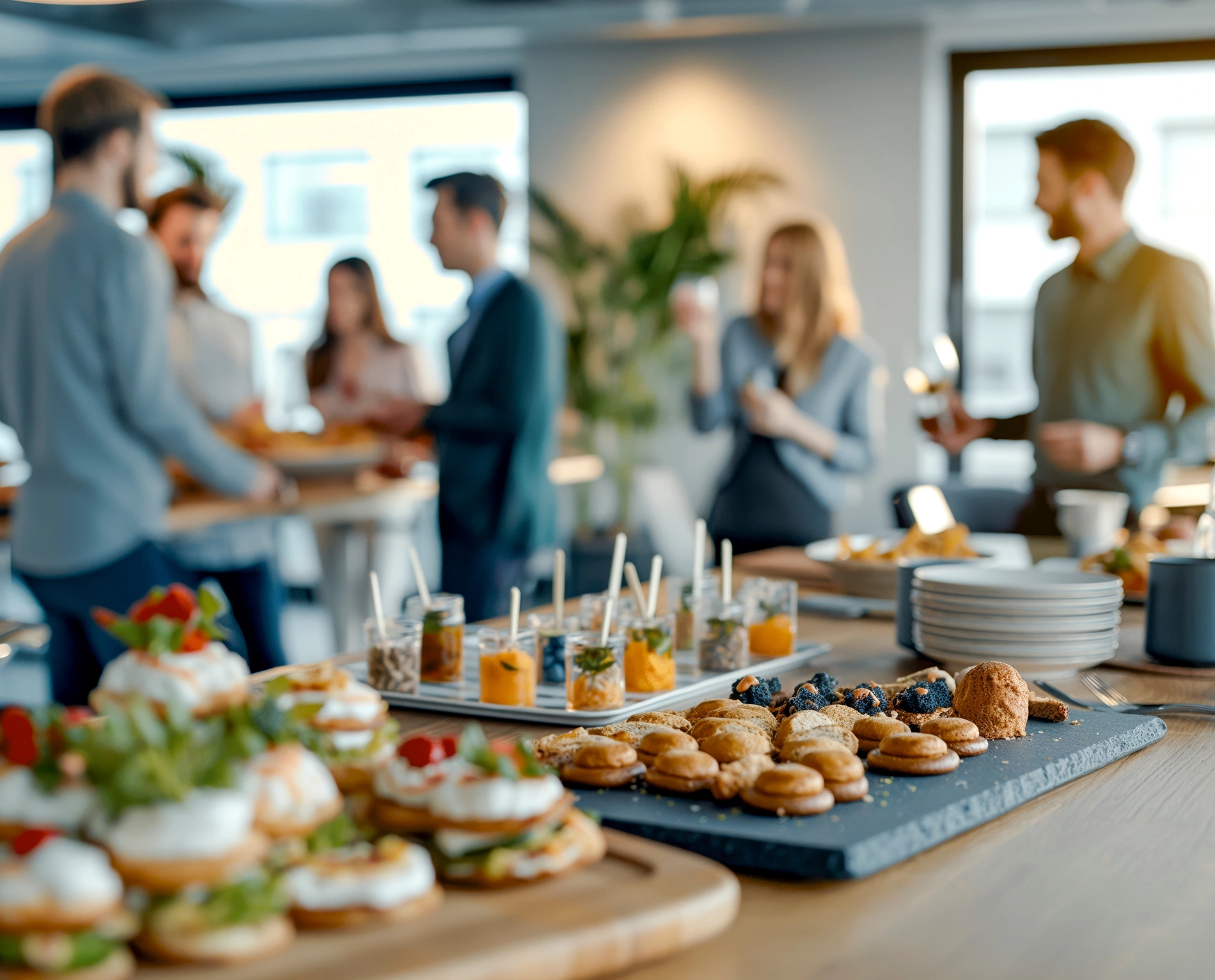 Bild på plockmat och människor i bakgrunden